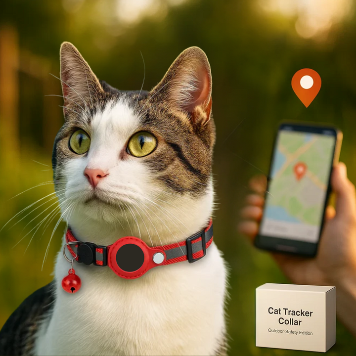 "Reflective cat GPS tracker collar with quick release, enhances safety and visibility for your pet's outdoor adventures."