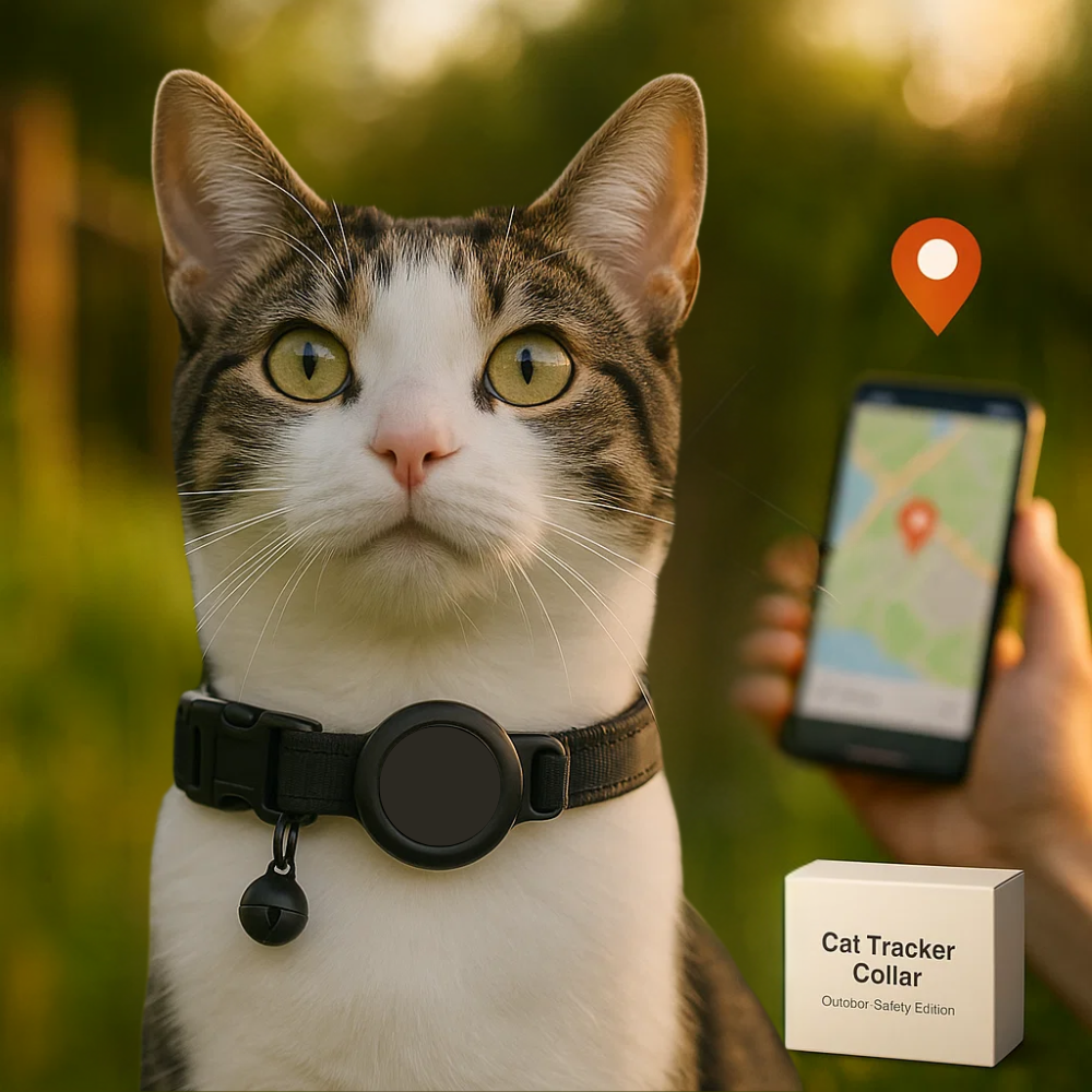 "Reflective cat GPS tracker collar with quick release, enhances safety and visibility for your pet's outdoor adventures."