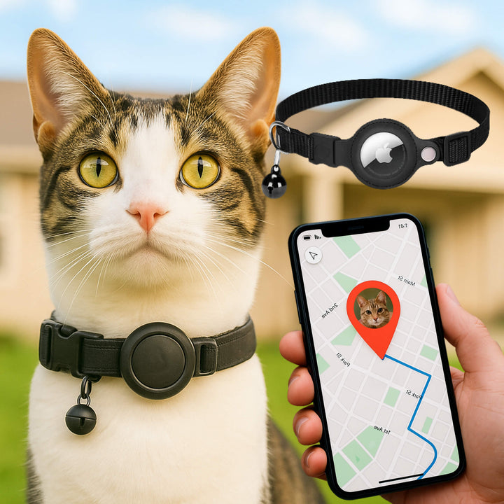 "Reflective cat GPS tracker collar with quick release, enhances safety and visibility for your pet's outdoor adventures."