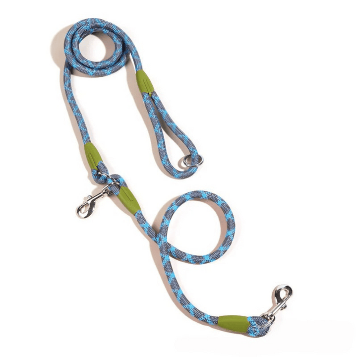 Reflective hands-free dog leash with bungee rope for running, ideal for large dogs; shown wrapped around waist.