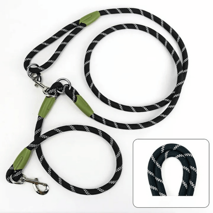 Reflective hands-free dog leash with bungee rope for running, ideal for large dogs; shown wrapped around waist.