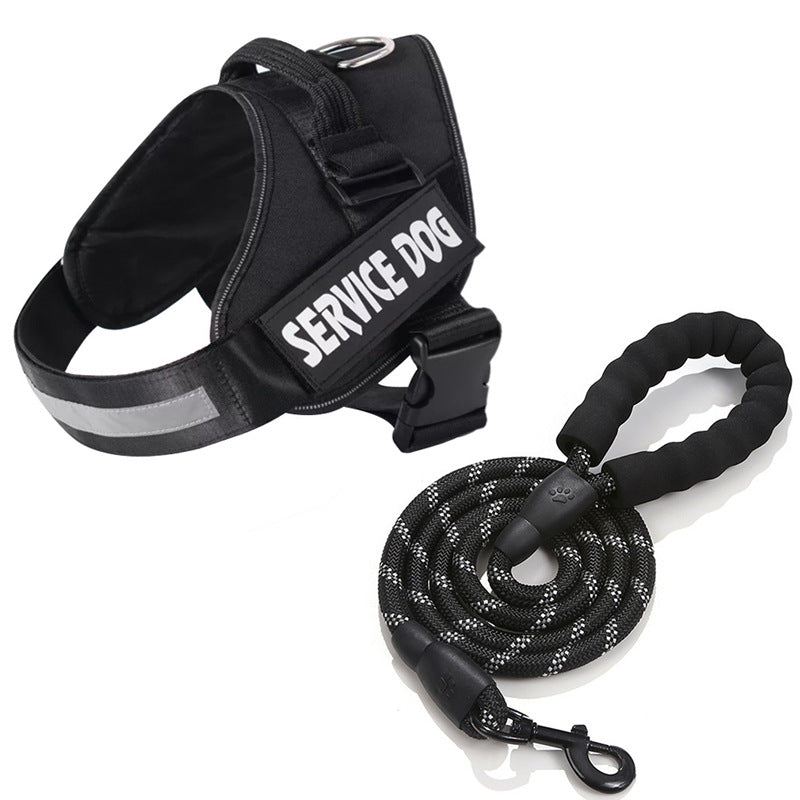 Reflective no-pull dog harness with padded chest, personalised tag area, and secure buckle, enhancing safety and control on w