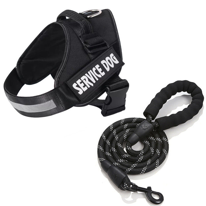 Reflective no-pull dog harness with padded chest, personalised tag area, and secure buckle, enhancing safety and control on w