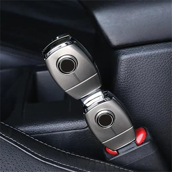 Rigid metal seat belt extender for high-end cars, UK legal, zinc alloy, precision-finish, enhances comfort and safety.