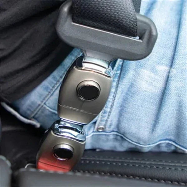 Rigid metal seat belt extender for high-end cars, UK legal, zinc alloy, precision-finish, enhances comfort and safety.