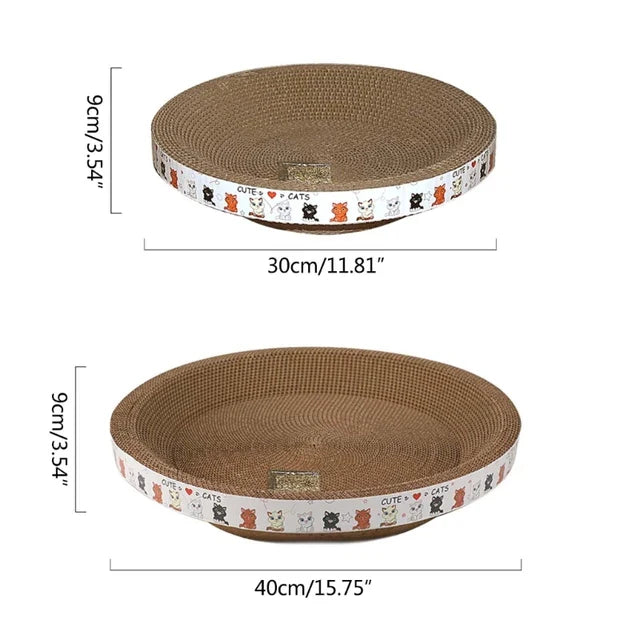 Round cat scratcher and bed with eco-friendly cardboard, featuring multi-level hideouts for playful and relaxing feline momen