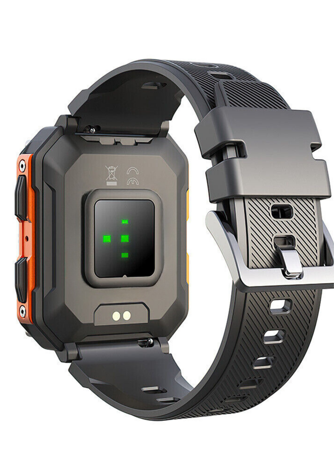 "Rugged men's smartwatch with black anodized stainless steel case and robust gorilla glass screen, ideal for extreme conditio