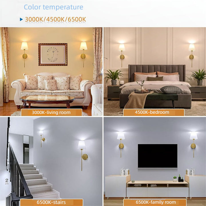 "Set of 2 modern wireless battery wall sconces with sleek metal body and fabric shade, ideal for living room or bedroom."