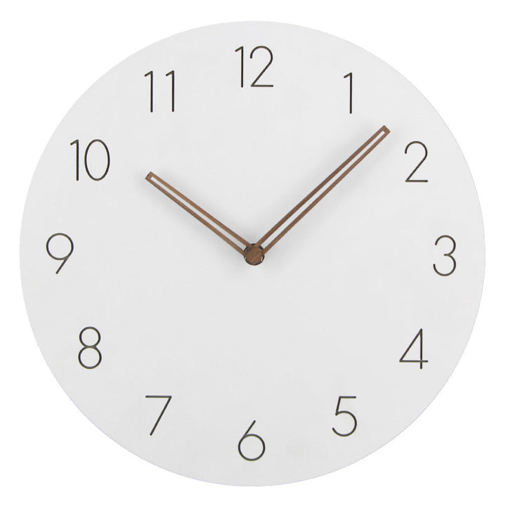 "Silent Scandinavian wall clock with minimalist design, natural wood finish, enhancing elegant home décor"