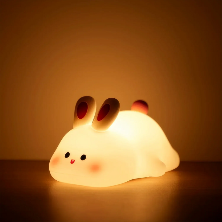 Silicone animal night light for kids with Panda, Sheep, and Rabbit shapes, USB rechargeable, touch-sensitive brightness.