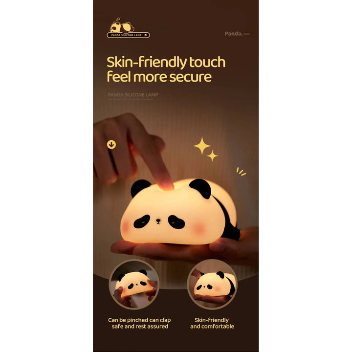 Silicone animal night light for kids with Panda, Sheep, and Rabbit shapes, USB rechargeable, touch-sensitive brightness.