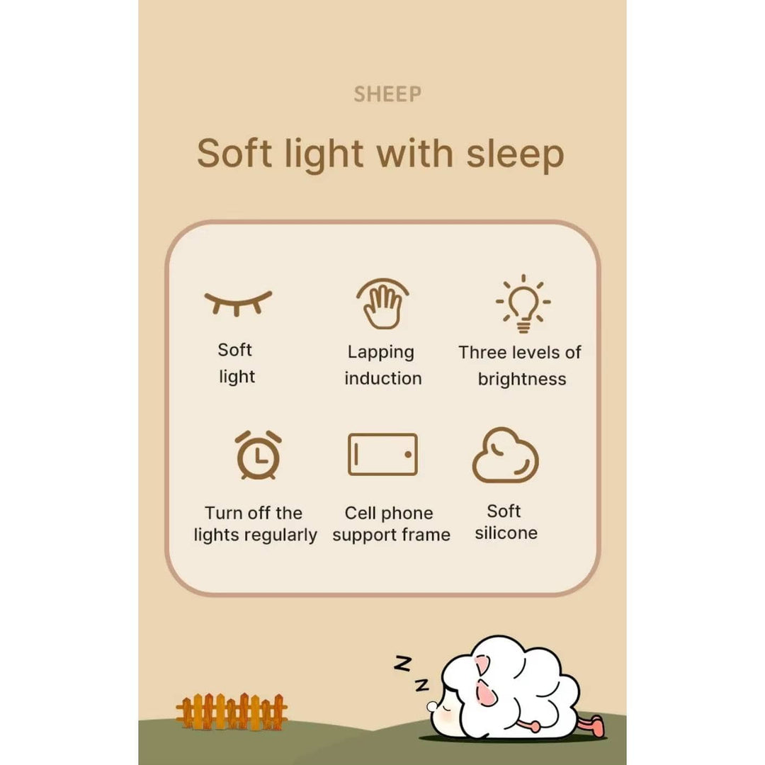 Silicone animal night light for kids with Panda, Sheep, and Rabbit shapes, USB rechargeable, touch-sensitive brightness.