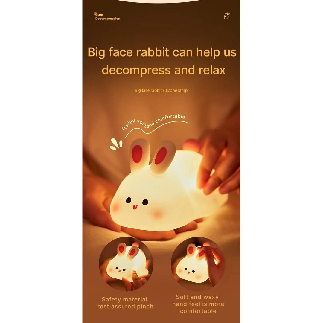 Silicone animal night light for kids with Panda, Sheep, and Rabbit shapes, USB rechargeable, touch-sensitive brightness.
