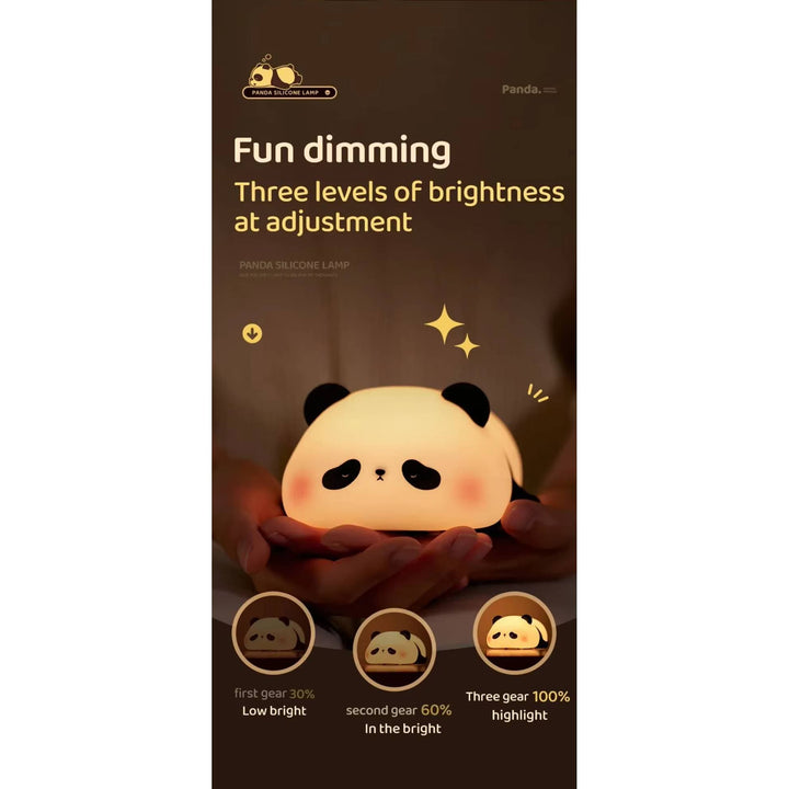 Silicone animal night light for kids with Panda, Sheep, and Rabbit shapes, USB rechargeable, touch-sensitive brightness.