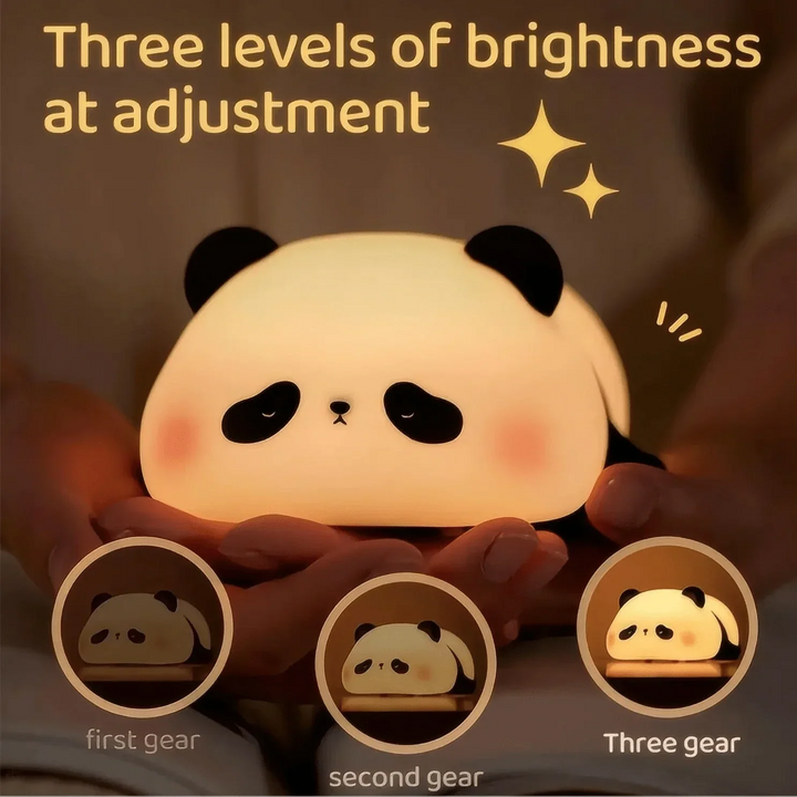 Silicone animal night light for kids with Panda, Sheep, and Rabbit shapes, USB rechargeable, touch-sensitive brightness.