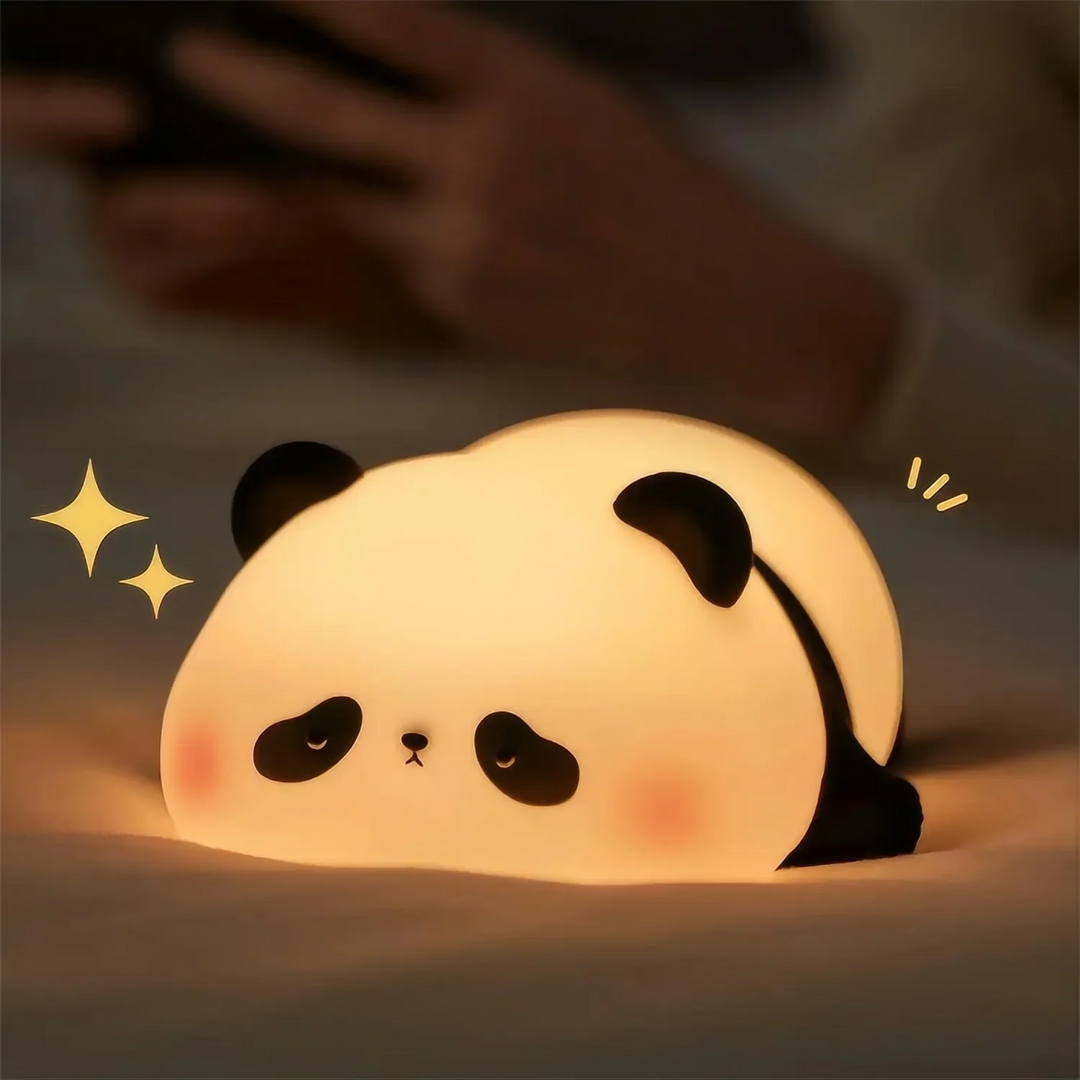 Silicone animal night light for kids with Panda, Sheep, and Rabbit shapes, USB rechargeable, touch-sensitive brightness.