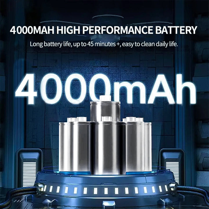 "Silver cordless car vacuum cleaner with 95000Pa suction, sleek and lightweight for efficient car and home cleaning."