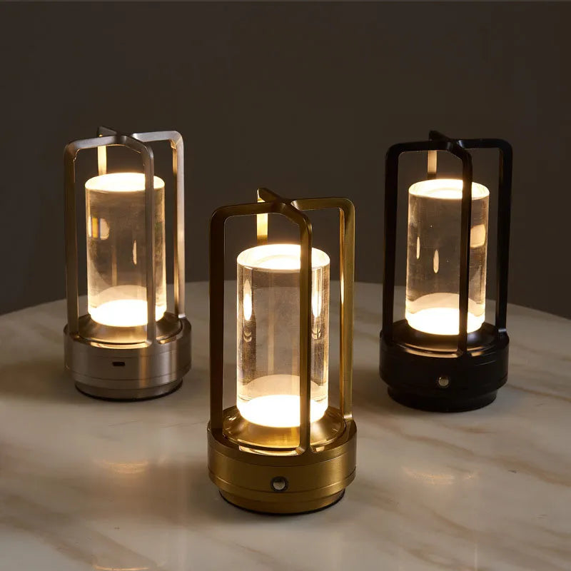 "Sleek cordless metal Nordic LED table lamp with touch dimming, minimalist design, ideal for modern home decor."