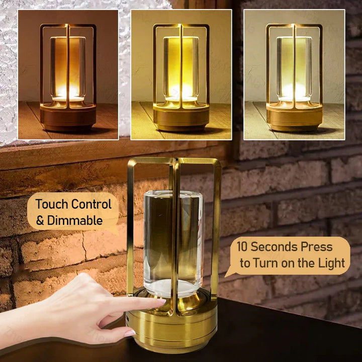 "Sleek cordless metal Nordic LED table lamp with touch dimming, minimalist design, ideal for modern home decor."