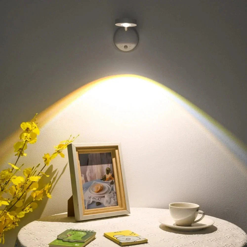 "Sleek LED motion light with 360° rotation, advanced sensor, and customizable colors for versatile lighting in any space."