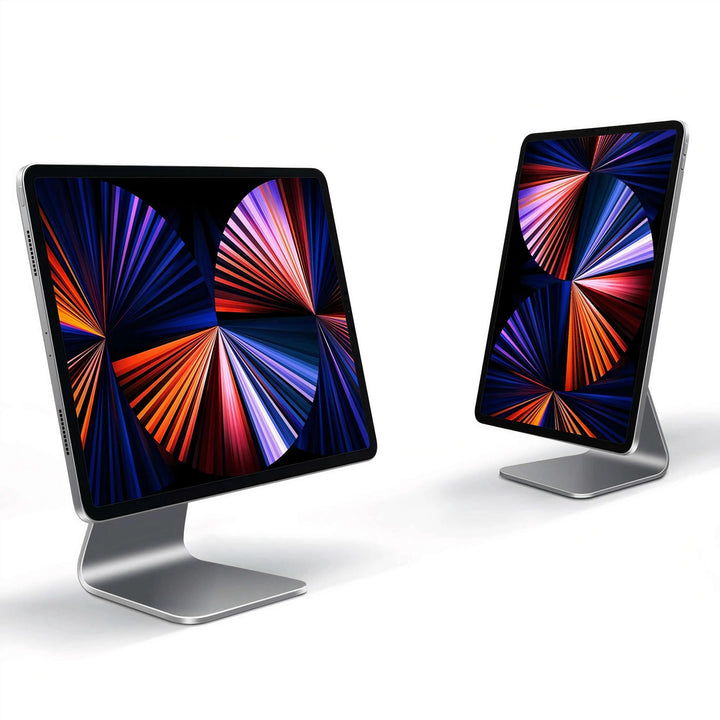 "Sleek magnetic iPad stand holder for home office, compatible with iPad Pro and Air, enhancing modern desk aesthetics."