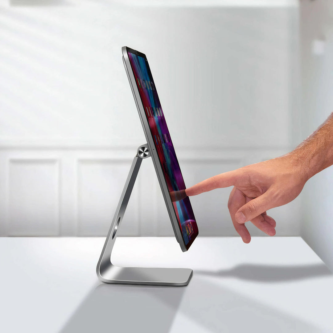 "Sleek magnetic iPad stand holder for home office, compatible with iPad Pro and Air, enhancing modern desk aesthetics."