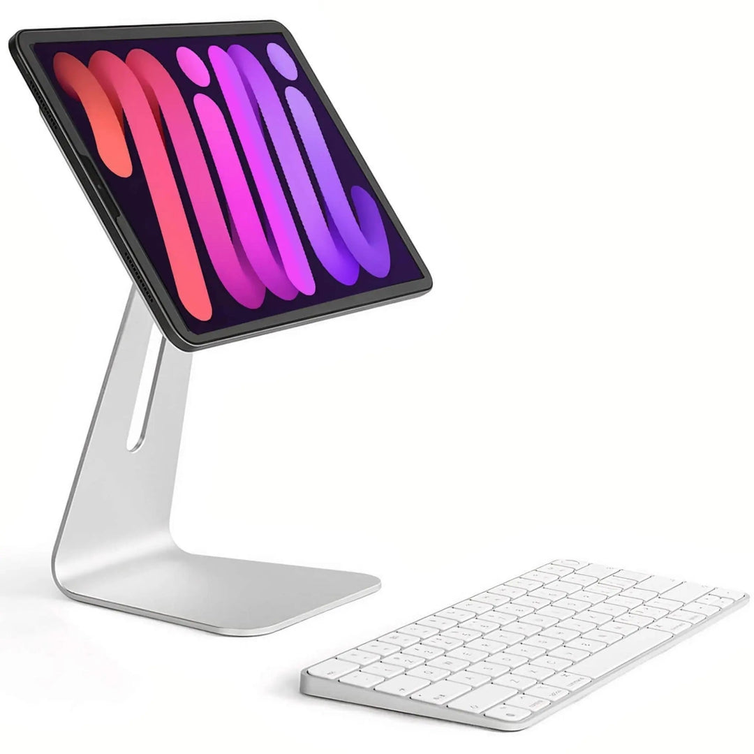 "Sleek magnetic iPad stand holder for home office, compatible with iPad Pro and Air, enhancing modern desk aesthetics."