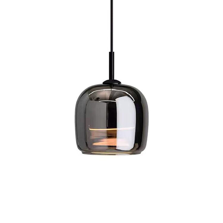 "Sleek Nordic black glass LED pendant light for modern interiors, perfect for kitchen or bedroom, adds elegance and warm glow