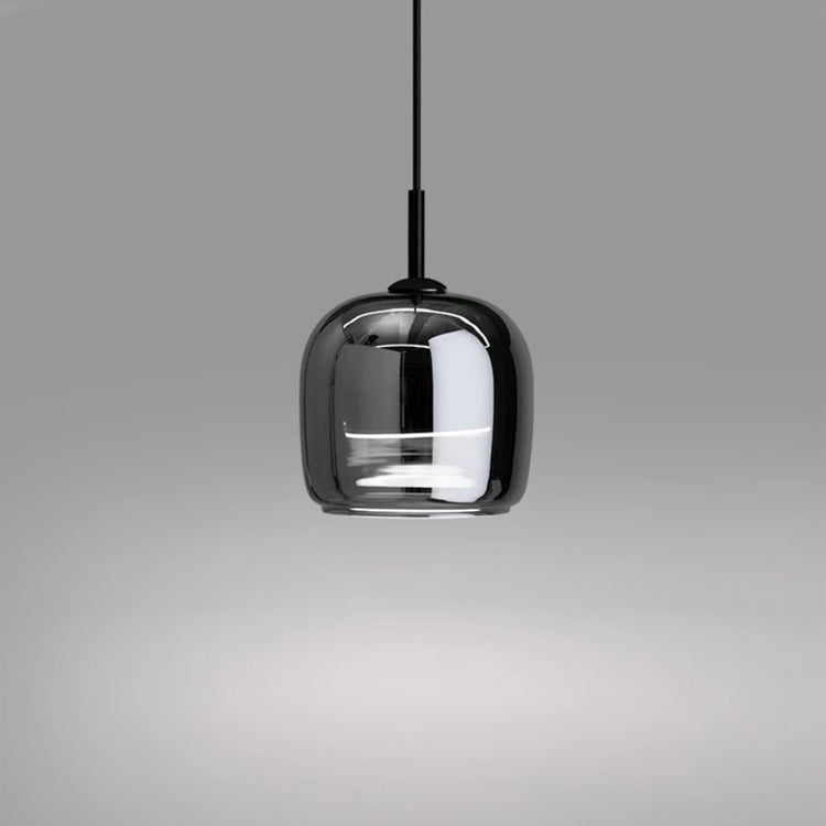 "Sleek Nordic black glass LED pendant light for modern interiors, perfect for kitchen or bedroom, adds elegance and warm glow