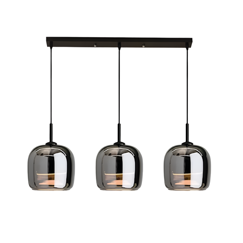 "Sleek Nordic black glass LED pendant light for modern interiors, perfect for kitchen or bedroom, adds elegance and warm glow