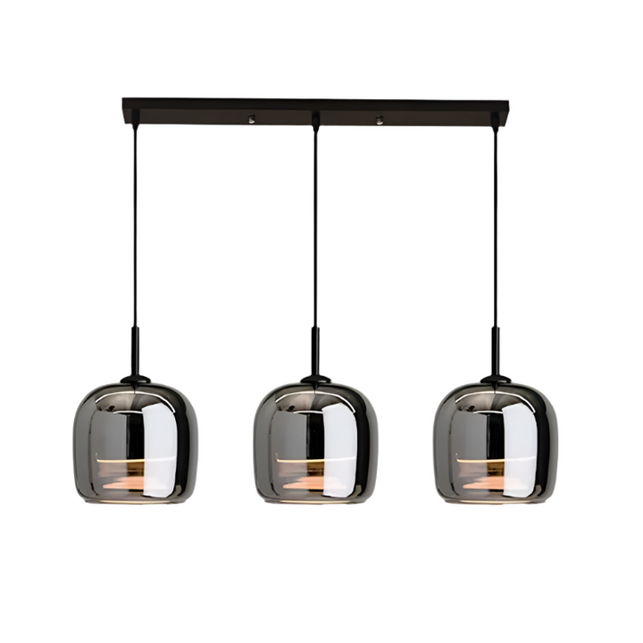 "Sleek Nordic black glass LED pendant light for modern interiors, perfect for kitchen or bedroom, adds elegance and warm glow