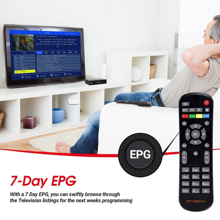 "Sleek V7 S5X HD Freeview Box Recorder, compact design, black finish, 1080p HD output, fits any living room setup."