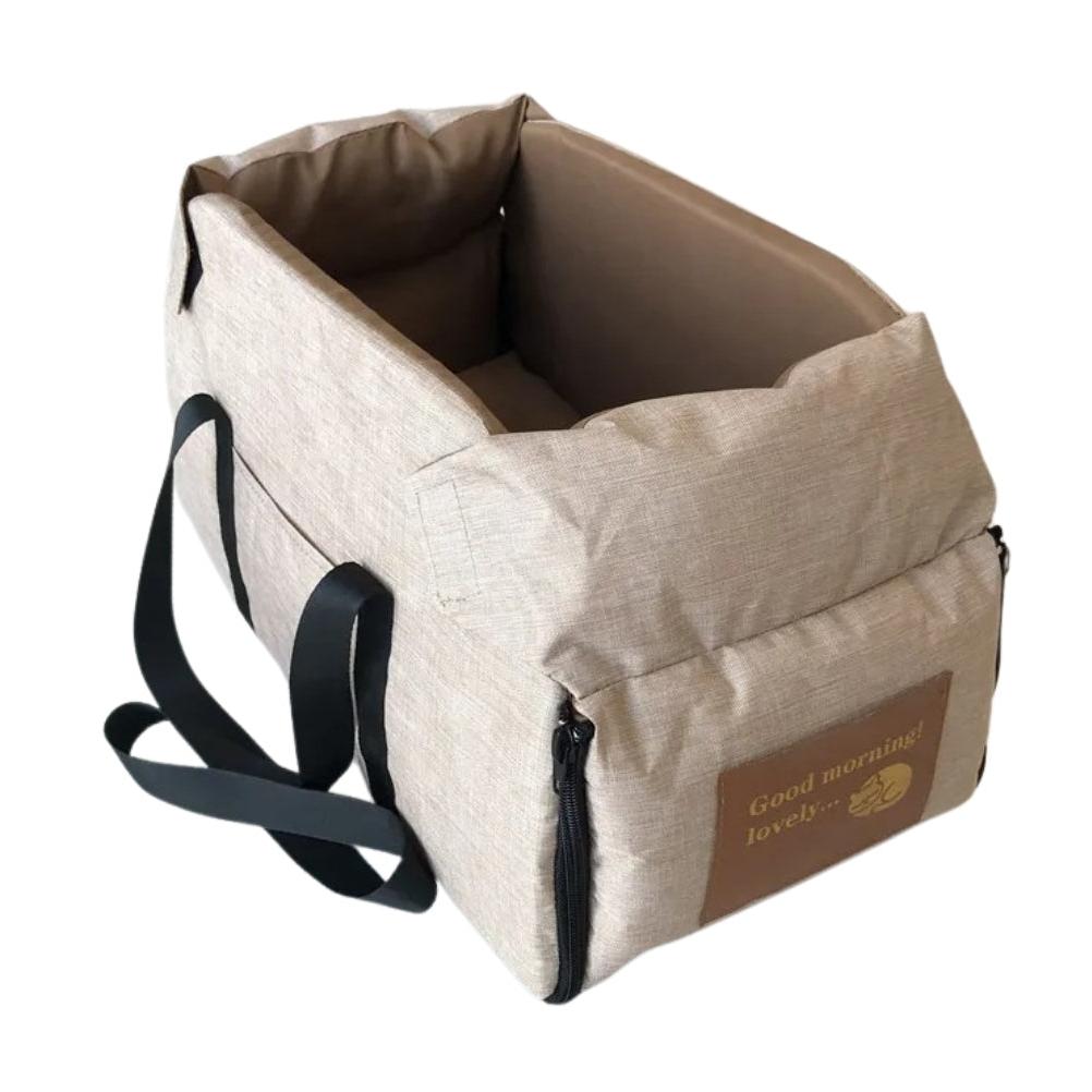 "Small Dog Cosy Car Seat Carrier Basket with padded interior, sleek design, fits securely in car for safe pet travel."