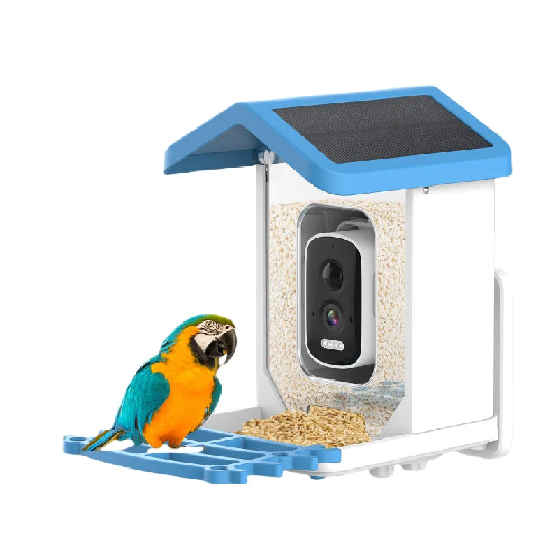 Smart bird feeder with HD camera, night vision, solar power; perfect for nature lovers, birdwatching in any weather.