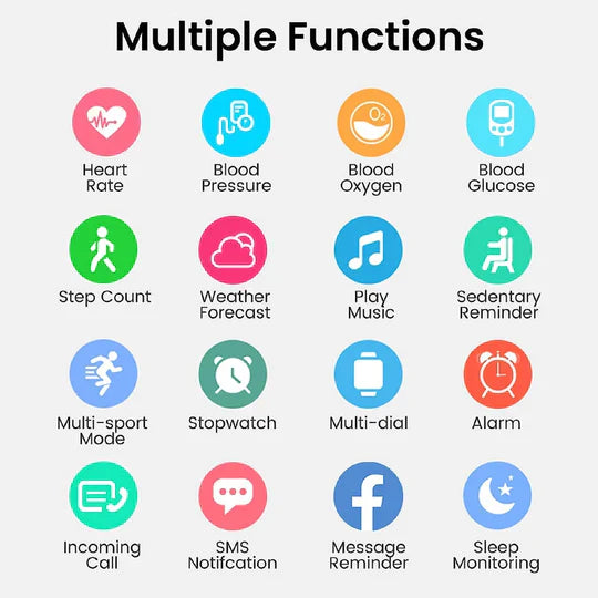 Smartwatch with sleek design for non-invasive glucose monitoring, fitness, heart, and sleep tracking, black and gold options.