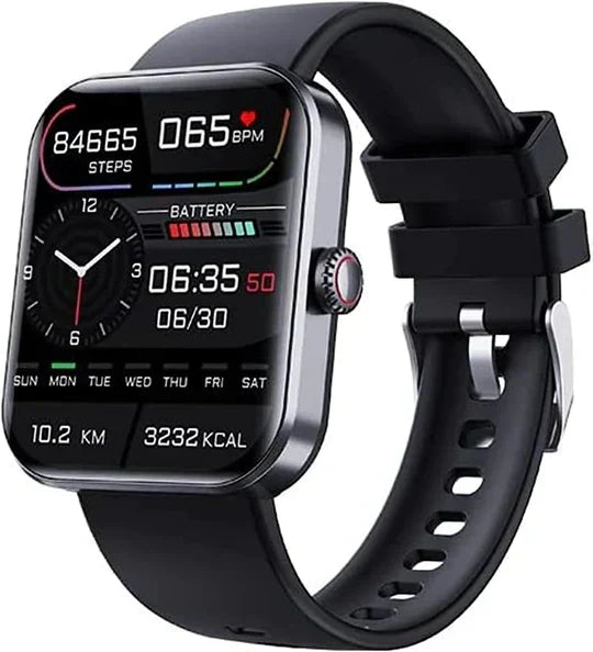 Smartwatch with sleek design for non-invasive glucose monitoring, fitness, heart, and sleep tracking, black and gold options.