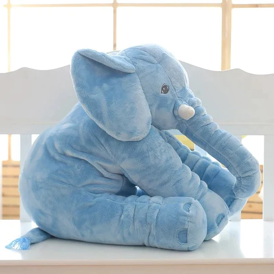 "Soft baby elephant plush pillow, perfect for snuggling and play, in pastel colors for newborn comfort and nursery decor."