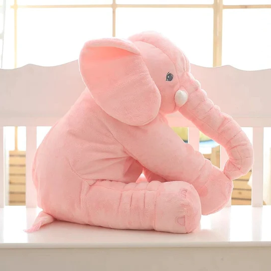 "Soft baby elephant plush pillow, perfect for snuggling and play, in pastel colors for newborn comfort and nursery decor."
