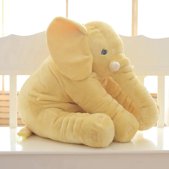 "Soft baby elephant plush pillow, perfect for snuggling and play, in pastel colors for newborn comfort and nursery decor."
