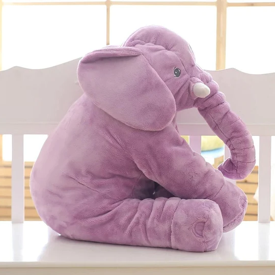 "Soft baby elephant plush pillow, perfect for snuggling and play, in pastel colors for newborn comfort and nursery decor."