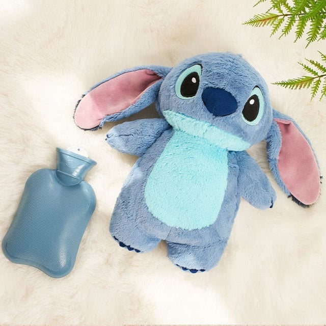 "Soft plush Stitch hot water bottle for cozy winter warmth, perfect cuddly companion with cute design and 500 ml capacity."