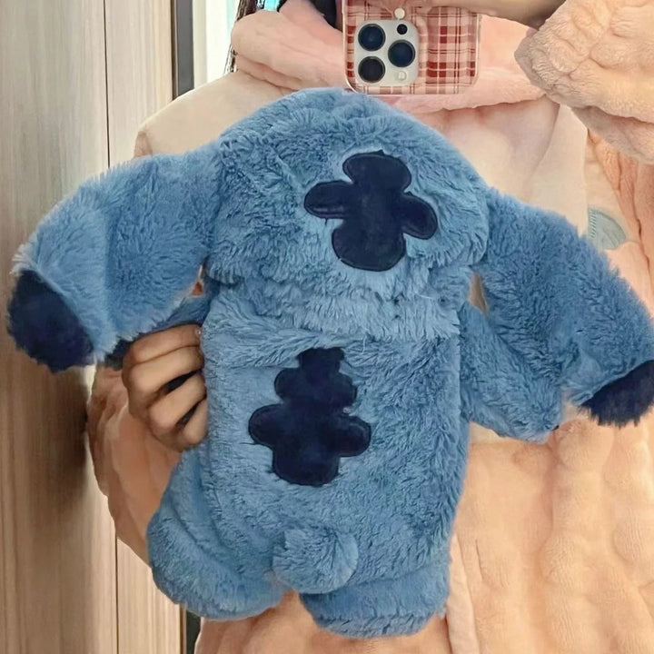 "Soft plush Stitch hot water bottle for cozy winter warmth, perfect cuddly companion with cute design and 500 ml capacity."
