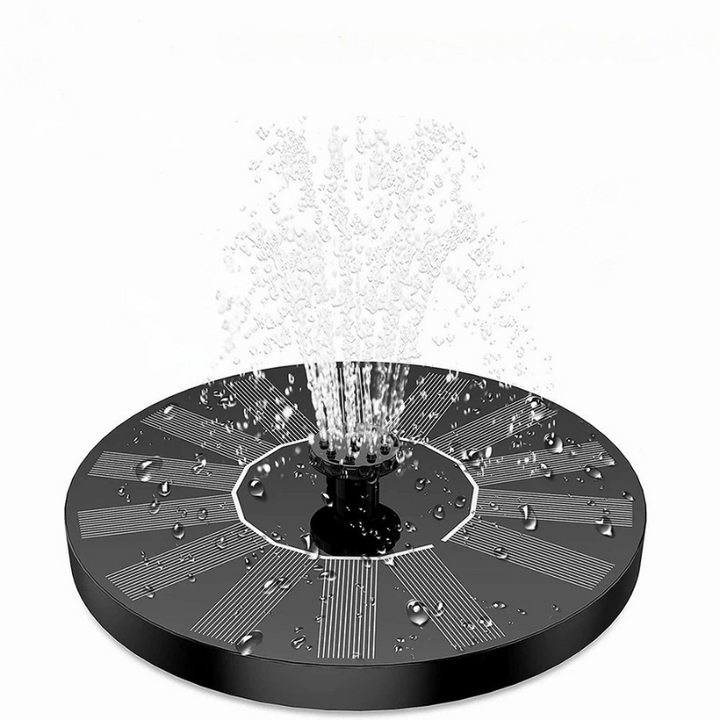 Solar-powered water feature for outdoor use, floating design, customizable spray, eco-friendly garden decoration.