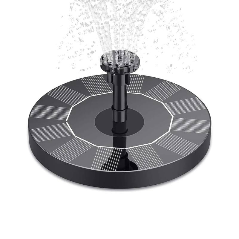 Solar-powered water feature for outdoor use, floating design, customizable spray, eco-friendly garden decoration.