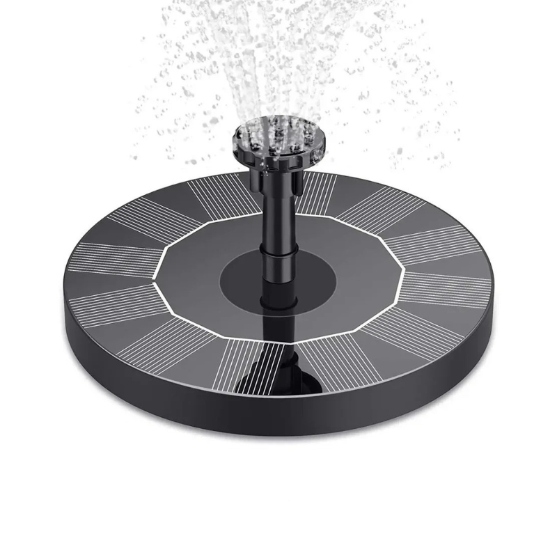 Solar-powered water feature for outdoor use, floating design, customizable spray, eco-friendly garden decoration.