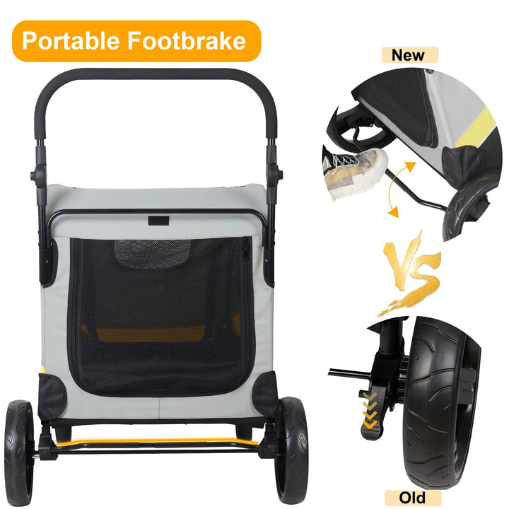 Spacious collapsible 4-wheeler dog stroller for large breeds, featuring breathable mesh and durable all-terrain wheels.