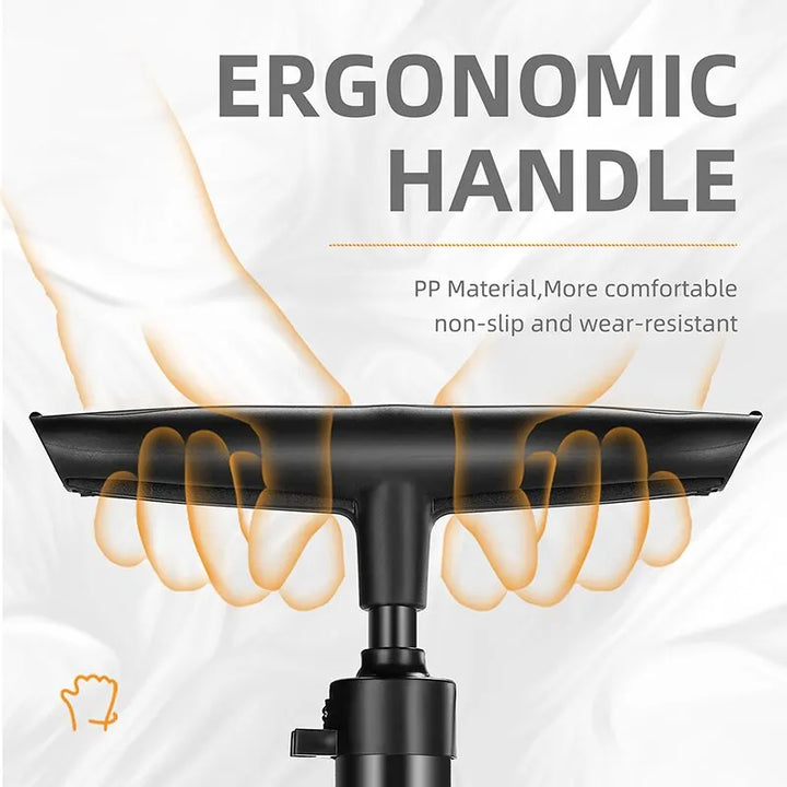 "Stainless steel bicycle pump with built-in pressure gauge and handle, suitable for Schrader and Presta valves."