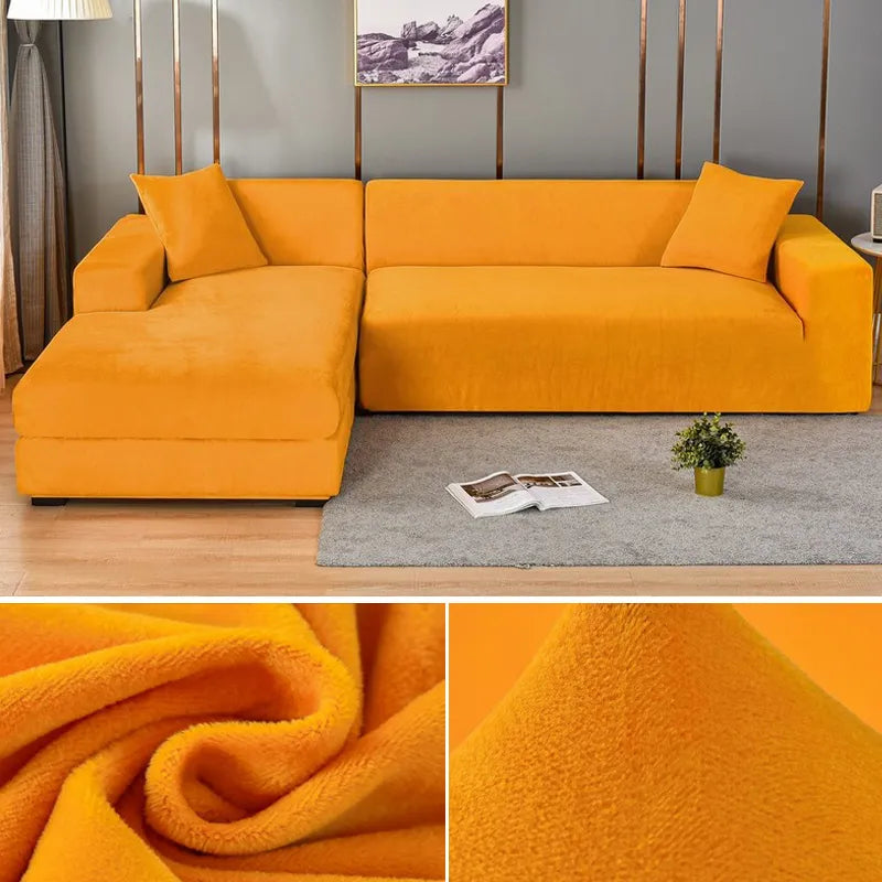 "Stretch-fit wrinkle-free washable sofa cover in beige, elegantly protecting modern couch, ideal for home decoration."