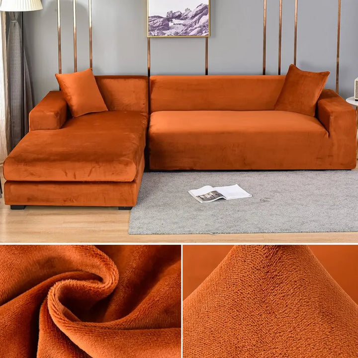 "Stretch-fit wrinkle-free washable sofa cover in beige, elegantly protecting modern couch, ideal for home decoration."