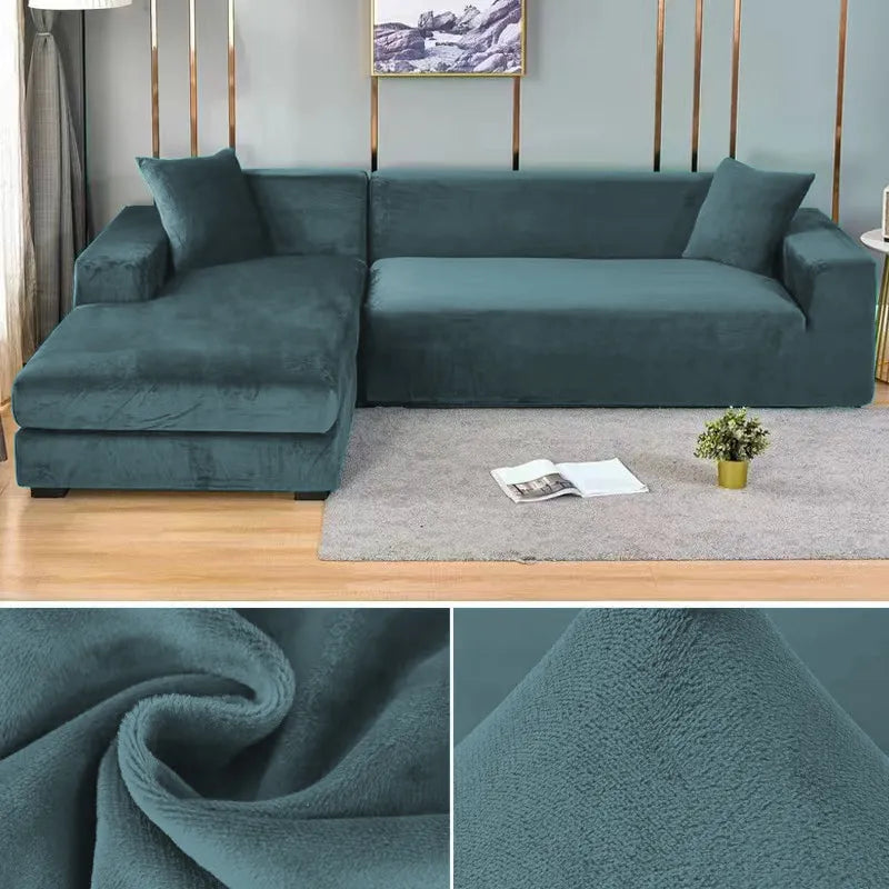 "Stretch-fit wrinkle-free washable sofa cover in beige, elegantly protecting modern couch, ideal for home decoration."